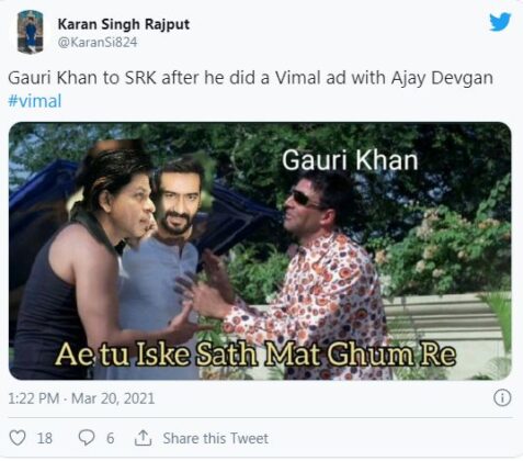 Twitter reacts hilariously, on SRK joining Vimal ad | Disha News India